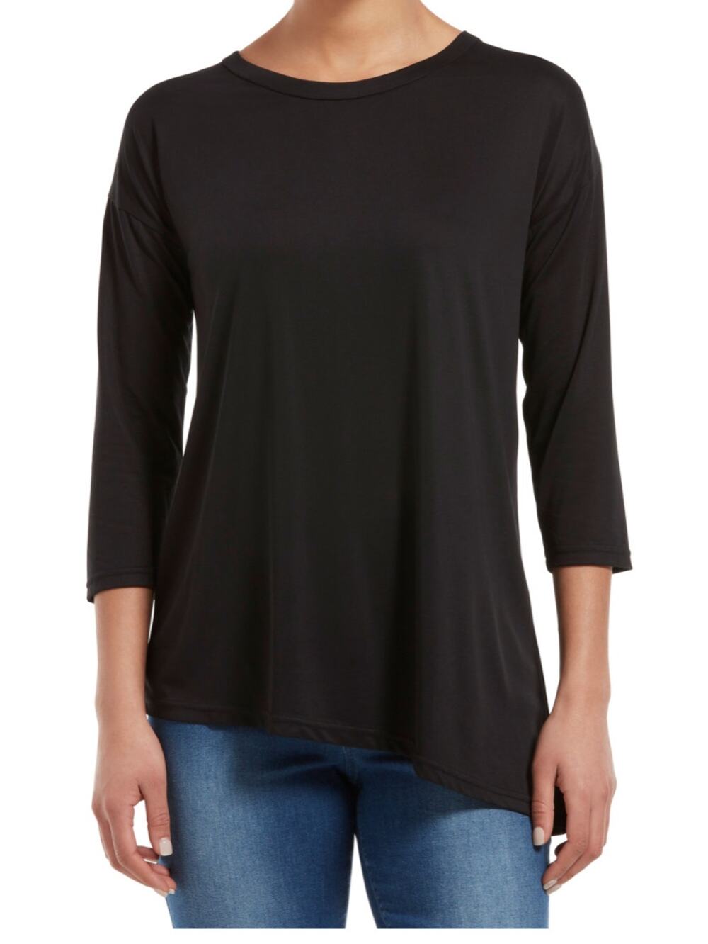 Hue Three Quarter Sleeve Crew Neck Tunic Womens Small Black New Shirt Top